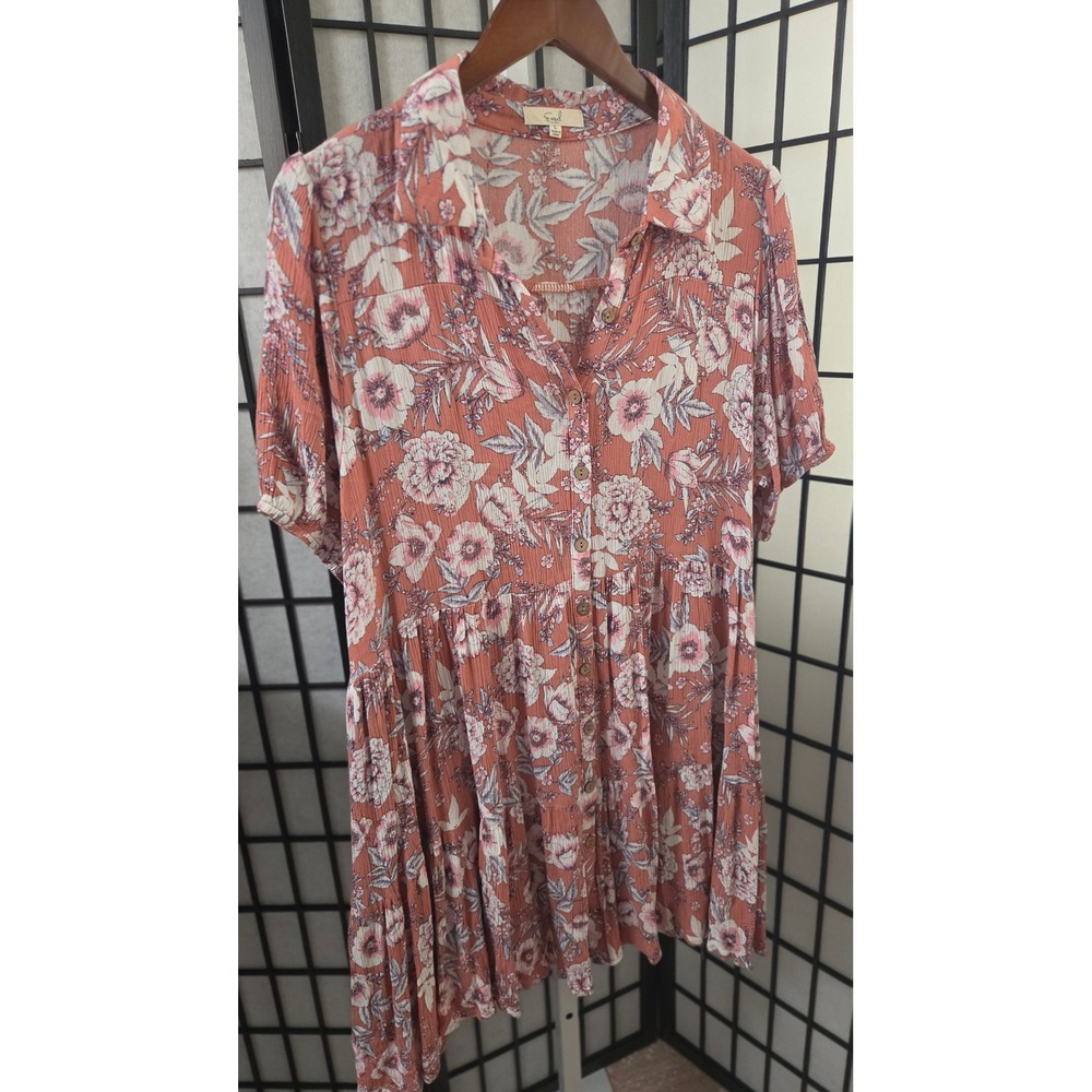Easel Cottagecore Prairie Boho Babydoll Tiered Button Down Dress Large Women